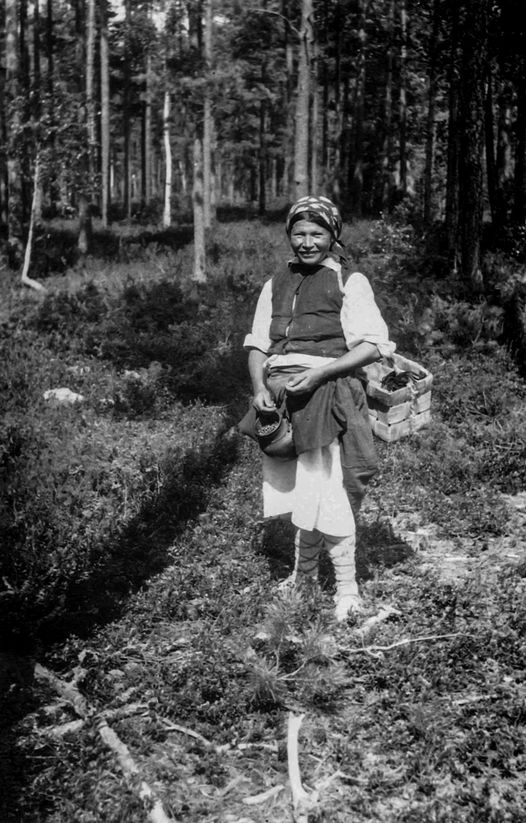Жінка за збиранням чорниць в с. Чабель, Сарненський повіт, 1930-ті рр.