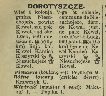 Доротище в адресній книзі 1929 року.