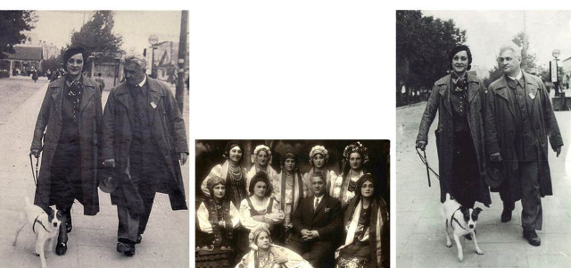 Микола та Антоніна Певні гуляють в Луцьку. По центру – театральна трупа