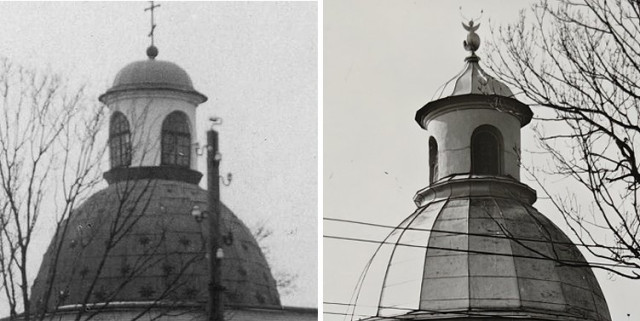 Купол братської церкви у 1926 та 1989 роках. Змінилися форма маківки та ширина вікон світлового ліхтаря