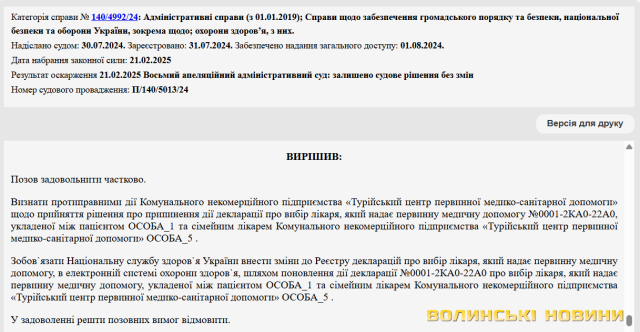 Рішення Волинського окружного суду