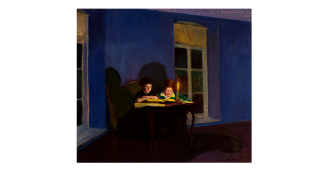 Михайлина Крижановська зі своєю подругою, художницею Емілією Висоцькою на картині Конрада Крижановського «При свічі». Фото з mnw.art.pl.