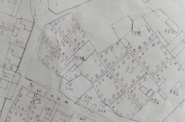 Фрагмент карти Луцька 1869 року. Копія з Державного архіву Волинської області