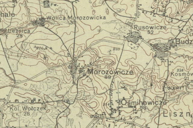 Морозовичі на карті міжвоєнного періоду.