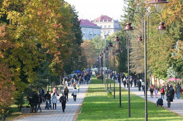 Центральна алея парку восени
