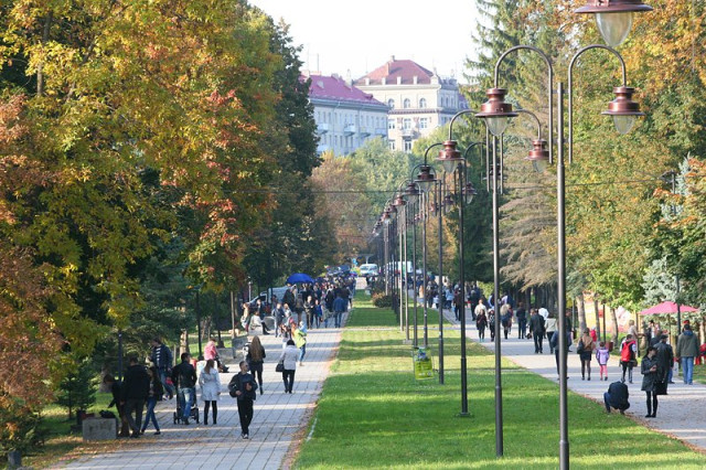 Центральна алея парку восени