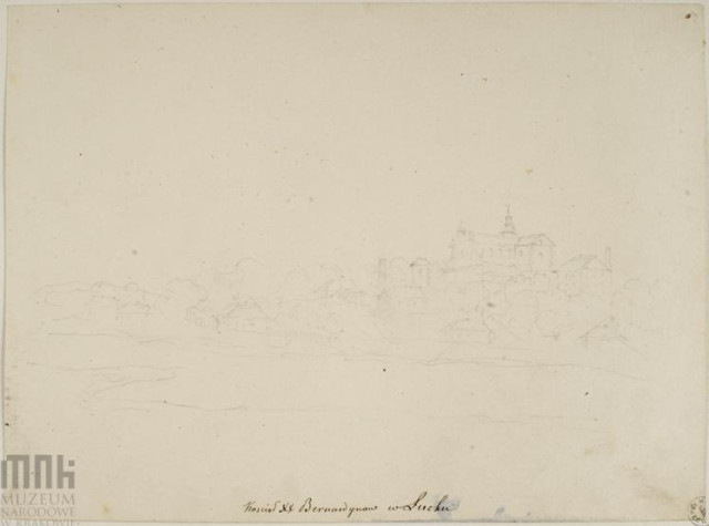 Костел бернардинів над містом на незавершеному малюнку Наполеона Орди. Зображення з Краківського національного музею