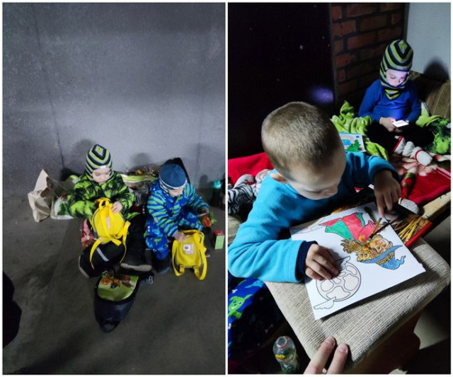 Давид, 5 років, Дамир, 3 роки. Київ, бомбосховище