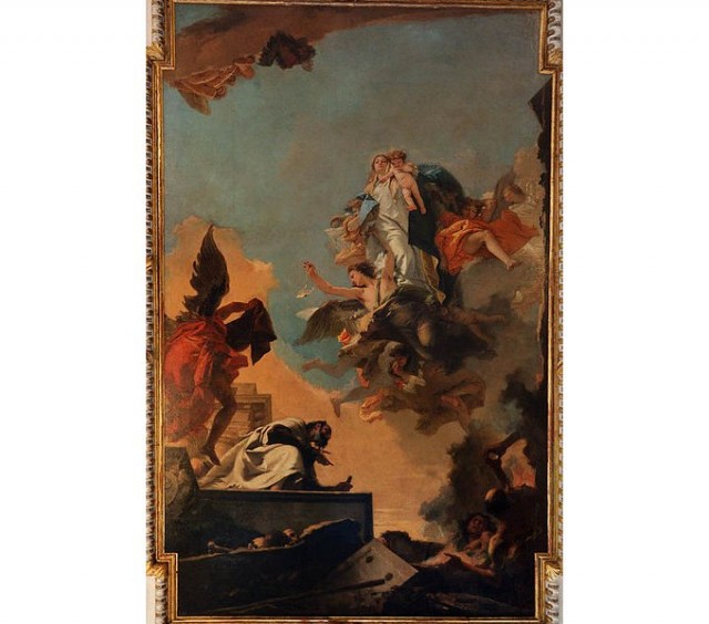 Мадонна посилає скапулярій Симону Стоку. Розпис XVIII століття Джованні Батіста Тьєполо у Скуола Карміні в Венеції