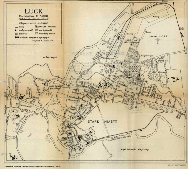 Карта Луцька 1937 року з позначенням Луцького аеродрому