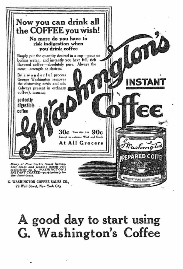 Реклама розчинної кави Джорджа Вашингтона в газеті The New York Times
